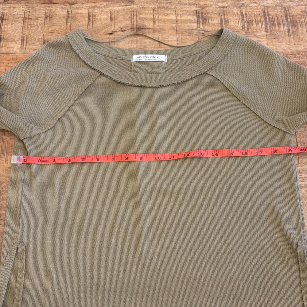 We The Free Thermal Top XS Olive Green Waffle Knit Grunge Indie Oversized Tunic - Picture 10 of 11